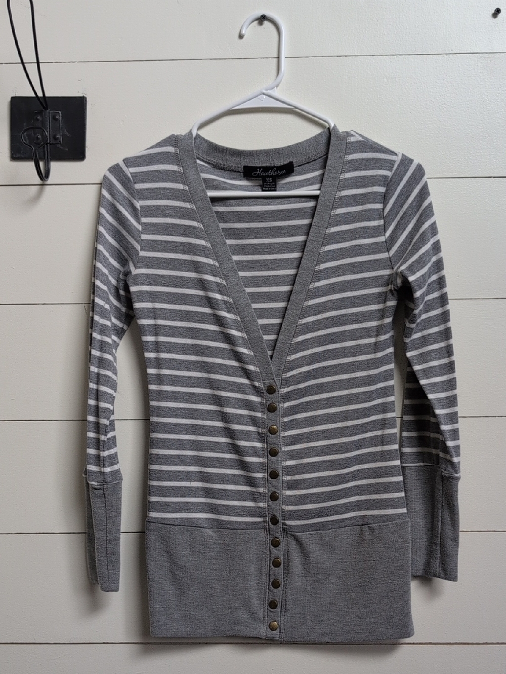Gray Striped Button-Front Women's Sweater Cardigan